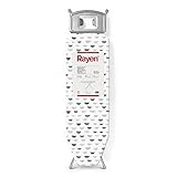 Rayen | Bügelbrett Basic Brett mit Metallgitter Höhenverstellbar Ablage - Bügeleisen Maße: 120 x 38 cm, Graue Struktur, Bedruckte Hülle Weiß