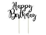 Party Deco Tortenstecker für Geburstagstorte - Happy Birthday - Schwarz, 22,5 cm - Tortendekoration, Kuchendeko, Cake-Topper, Cupcake Topper für Geburtstag, Babyparty, Jubiläen