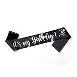 OMISS Schärpe It's My Birthday für Geburtstag auf Englisch – zum Tragen am Tag für Ihren Geburtstag (Schwarz und Silber)