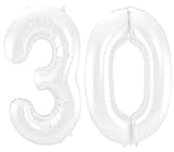 Weiße XXL Riesenzahl 100cm Folienballon Zahl 30 in weiß white Nummer Helium Zahlenballon Luftballon Party Hochzeit Kindergeburtstag Geburtstag Zahlen Ballon 40 Zoll 0 1 2 3 4 5 6 7 8 9 weiss (Zahl 30)