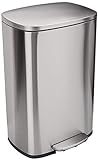 Amazon Basics 50-L-Mülleimer für die Küche mit Stahlrohrpedal - Sanft Schließend mit Deckel, für Küche, Bad oder Büro, Rechteckig, Satin / Nickelfarben, 13.2 gallons