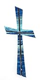 Wachsmotiv Kreuz blau silber, multicolor mit silberfarbigen Wachsstreifen 11 x 5 cm - Wachsornament Kreuz, Wachsdekore für Kerzen - 9695 - zum Kerzen gestalten und basteln.