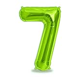 FUNXGO® folienballon zahl 7 Grün - Riesenzahl Ballon ca.100 cm - Luftballon Zahl 7 - fliegt mit Helium - zum 7. Geburtstag, Hochzeit, Jubiläum, Fest, Party Dekoration - Ballon 7 Grün