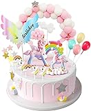 iZoeL Tortendeko Einhorn Geburtstag Kuchen Regenbogen Happy Birthday Girlande Luftballon Kuchen Topper für Kinder Mädchen