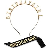 Zonon Geburtstag Kopfschmuck Mädchen Tiara Stirnband Gold Geburtstag Satin Schärpe für Party Dekorationen Lieferungen (Gold)