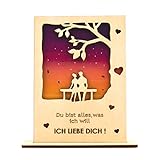 Grußkarte Aus Holz Handgefertigte beschreibbare Holzkarte Liebeskarte Ich Liebe Dich Geschenkkarte Karte zum Hochzeitstag Geschenkkarten Mit Umschlag (Ich Liebe Dich 2)