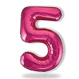 FUNXGO folienballon 5 pink - Riesenzahl Ballons - 5 Geburtstag Luftballon - Luftballon Zahl 5 - Ballon 5 Deko zum Geburtstag, Hochzeit, Jubiläum oder Fest, Party Dekoration - Ballon pink 5