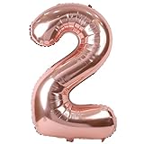 Rosegold Luftballon Zahlen, Number 2 Folienballon Riesenzahl Zahlenballon 40 inch für Geburtstag, Hochzeit , Jubiläum Party Dekoration