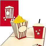 papercrush® Pop-Up Karte Kino Gutschein - 3D Gutscheinkarte für Filmabend oder als Verpackung für Kinogutschein - Handgemachte Geburtstagskarte mit Popcorn, Geschenkidee zum 18. Geburtstag
