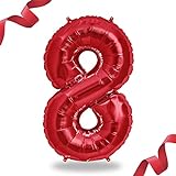 FUNXGO Folienballon Zahl in Ro t- Riesenzahl ca.100cm Ballon - Folienballons für Luft oder Helium als Geburtstag, Hochzeit, Jubiläum oder Abschluss Geschenk, Party Dekoration (Rot [ 8 ])
