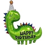 DIWULI XXL Dinosaurier Happy Birthday Luftballon, Dino Langhals Folien-Ballon, Folien-Luftballon Kinder-Geburtstag Junge, Geburtstagsballon, Dino-Party, Motto-Party, Dino-Geburtstagsparty, Dekoration