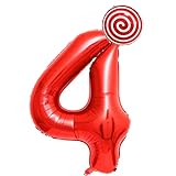 40 Zoll XXL Rot Zahlen Folien Luftballon 100cm Riesenzahl 4. Jahr Geburtstagsdeko Folienballon mit Süßigkeiten Luftballons Helium Ballon für Geburtstag Hochzeit Jubiläum Geburtstagsfeiern Dekoration