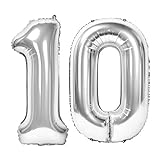Siumir Zahlenballons Silber Number Folienballons Zahl 10 Riesenzahl Luftballons für Geburtstag, Hochzeit, Jubiläum Party Dekoration