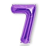 FUNXGO® Folienballon Zahl 7 lila - Riesenzahl Ballon ca.100 cm - fliegt mit Helium - 7 Geburtstag Luftballon - Deko zum Geburtstage, Party, Hochzeiten - Ballon 7 lila