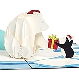 papercrush® Pop-Up Karte Weihnachten „Eisbär & Pinguin“ - Lustige 3D Weihnachtskarte für Kinder, Frau oder Mann - Handgemachte Popup Weihnachtsgrußkarte für Frauen und Männer, Mädchen und Jungen