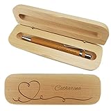 Holz-Kugelschreiber und Holzbox mit Name graviert - Personalisiertes Schreibset aus Holz - mit individueller Wunsch-Gravur als Geschenk (Herz)