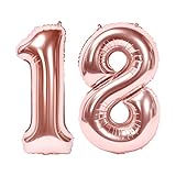 Siumir Zahlenballons Roségold Number Folienballons Zahl 18 Riesenzahl Luftballons für Geburtstag, Hochzeit, Jubiläum Party Dekoration