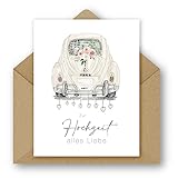Pusteblume Grusskarten 2 x Hochzeitskarte mit Auto auf der Vorderseite im Aquarellstil gemalt Karte Hochzeit - (2 Stück)