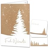 beriluDesign® Weihnachtskarten mit Umschlägen (15er Set) - Klappkarten mit Weihnachtsbaum-Motiv für die schönsten Weihnachtsgrüße im Kraftpapier-Look - Frohe Weihnachten
