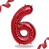 Folienballon Zahl in Rot- Riesenzahl ca.100cm Ballon - Folienballons für Luft oder Helium als Geburtstag, Hochzeit, Jubiläum oder Abschluss Geschenk, Party Dekoration (Rot [ 6 ])