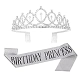QINREN Geburtstag Schärpe Birthday Krone Haarreif Stirnband Mädchen Tiara Geburtstagskrone für Alles Gute zum Geburtstag Partyzubehör, Gefälligkeiten, Dekorationen( Silber)