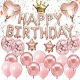 Kronen Geburtstagsdekorationen, Roségold-Geburtstagsdekorationsstücke, Konfetti-Luftballons, alles Gute zum Geburtstag, Partyzubehör, Herz-Sterne-Folienballons, Geburtstagsdekorationen