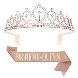 Aster Geburtstags Krone und Schärpe, Rose Gold Strass Geburtstag Tiara Queen Schärpe für Frauen Mädchen, Kristall Tiara Prinzessin Kronen für Alles Gute zum Geburtstag Party Favor