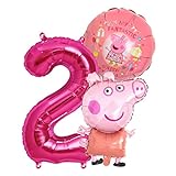 Peppa Wutz Girls Set Folienballon + Riesenzahl Zahl 2 Kindergeburtstag Geburtstag Peppa Pepa Pig Schwein Charakter Folien Ballon Kinderparty Ballone Kinder Party