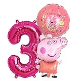 Peppa Wutz Girls Set Folienballon + Riesenzahl 1-8 Kindergeburtstag Geburtstag Peppa Pepa Pig Schwein Charakter Folien Ballon Luftballon Ballone Kinder Party (Zahl 3)