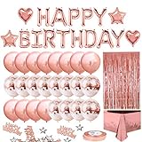 iZoeL Geburtstag Deko Rosegold Geburtstagsdeko Frauen Mädchen Happy Birthday Girlande Konfetti Luftballon Rosagold Party Tischdeko Vorhang Tischdecke