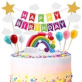 OSDUE Tortendeko Geburtstag, Macaron Kuchen Deko, Happy Birthday Tortendeko, Kuchen Topper Regenbogen, Happy Birthday, Wolke, Ballon für Kinder Mädchen Junge