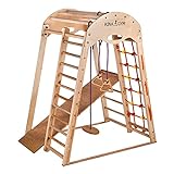 Kletterdreieck Indoor-Spielplatz aus Holz für Kinder - Kletternetz, schwedische Leiter, Ringe, Rutsche - Ideal für 1 bis 5 Jahre - Trägt