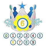 Ohiyoo Geburtstagskrone, Filz Kindergeburtstagskrone für Jungen und Mädchen mit austauschbaren Zahlen von 0 - 9, Blau