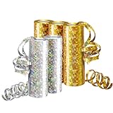 Luftschlangen Metallic Gold & Silber, Party Deko - 5 Rollen mit 18 Glitzernden Luftschlangen für Geburtstag -5STK-