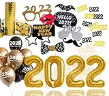 TK Gruppe Timo Klingler XXL Silvester Deko Set 2022 - mit Luftballons, Luftschlangen, Latexballons, Konfetti, Fotorequisiten als Dekoration zu Neujahr (XXL Set)