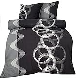 Leonado Vicenti - 4tlg. Winter Bettwäsche 135x200 Flausch grau Fleece gestreift modern Schlafzimmer Garnitur Set Bezug Decke