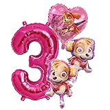 Helden auf Vier Pfoten Geburtstags Set + Riesenzahl 1-8 Folienballon Luftballon Hunde Team 1 2 3 4 5 6 7 8 Zahl Hund Kindergeburtstag Deko Dekoration Mottoparty Rosa Party Herz Ballon Girls (Zahl 3)