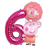 Peppa Wutz Girls Set Folienballon + Riesenzahl 1-8 Kindergeburtstag Geburtstag Peppa Pepa Pig Schwein Charakter Folien Ballon Luftballon Ballone Kinder Party (Zahl 6)