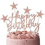 iZoeL Tortendeko Rosegold 2set Happy Birthday 20pcs Sterne Cake Topper Kuchendeko Rosa Gold Geburtstag Dekoration