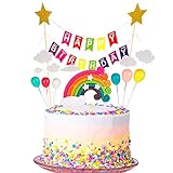 Tortendeko Geburtstag, Cake Topper Tortendekoration kuchendeko, Tortendeko Geburtstag Set einschließlich Regenbogen, Ballon, Happy Birthday, Wolke für Kinder Geburtstag Baby Shower