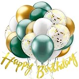 Balloono 60 Stück Luftballons Geburtstag Set ● Geburtstagsdeko Grün Weiß Gold mit 'Happy Birthday' Banner ● Party Deko