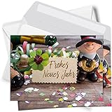 15 Neujahrskarten mit Umschlag - Frohes Neues Jahr - Motiv Schornsteinfeger - Silvester Neujahr Postkarten Karten Grußkarten