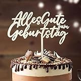 Cake Topper Geburtstag Alles Gute zum Geburtstag aus Holz, Happy Birthday Tortendeko, Kuchen Deko für Mädchen Jungen Frauen Mann Größe 19 * 17