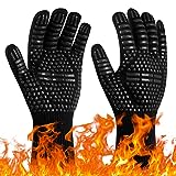 Flintronic Grillhandschuhe Hitzebeständig mit 800°C, Feuerfeste Handschuhe, Backhandschuhe, Kochhandschuhe, Ofenhandschuhe, für Backen, Küche & Grillen - Schwarz