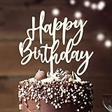 BOYATONG Cake Topper Happy Birthday aus Holz Kuchendeko Geburtstag, Kuchen Deko für Mädchen Jungen Frauen Mann Größe 15x 20cm, Beige