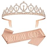 Heyu-Lotus Geburtstag Königin Krone Stirnband Geburtstag Mädchen Schärpe und Tiara, Kristall Strass Krone für Happy Birthday Geschenk Party Zubehör, Gastgeschenke, Dekorationen
