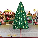 papercrush® Pop-Up Karte Weihnachten Weihnachtsmarkt - Besondere 3D Weihnachtskarte mit Tannenbaum und Glühwein Stand - Handgemachte Popup Klappkarte mit Weihnachtsbaum für Frauen und Männer