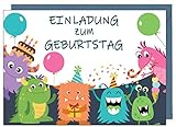 the lazy panda card company 15 Einladungskarten Kindergeburtstag: Monster Geburtstagseinladungen Einladungen Geburtstag Kinder Mädchen (15 Karten mit 15 passenden Umschlägen Briefumschlägen)