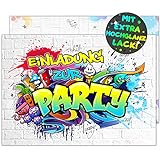 VULAVA 12x EINLADUNGSKARTEN für Kindergeburtstag und Party - die Karten im frech bunten Graffiti Monster Design sind die perfekte EINLADUNG für Jungen Mädchen Kinder zum Geburtstag und KINDERPARTY
