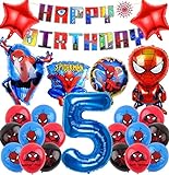 5 Jahre Geburtstag Luftballons Junge,Kindergeburtstag Deko, GeburtstagBallon Partydekorationen,Junge Geburtstag Dekoration, Avengers fur Theme Party,Riesenzahl 5 Folienballon,Cartoon Party Ballons (5)